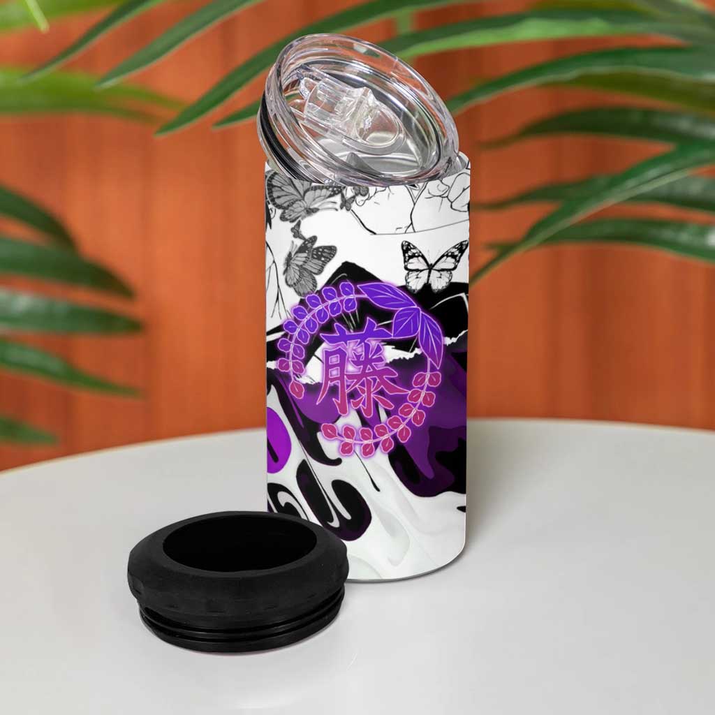 Shinobu Kocho Demon Slayer Butterfly Theme 4 in 1 Can Cooler Tumbler with Purple Accents and Manga Collage Design - The Mazicc