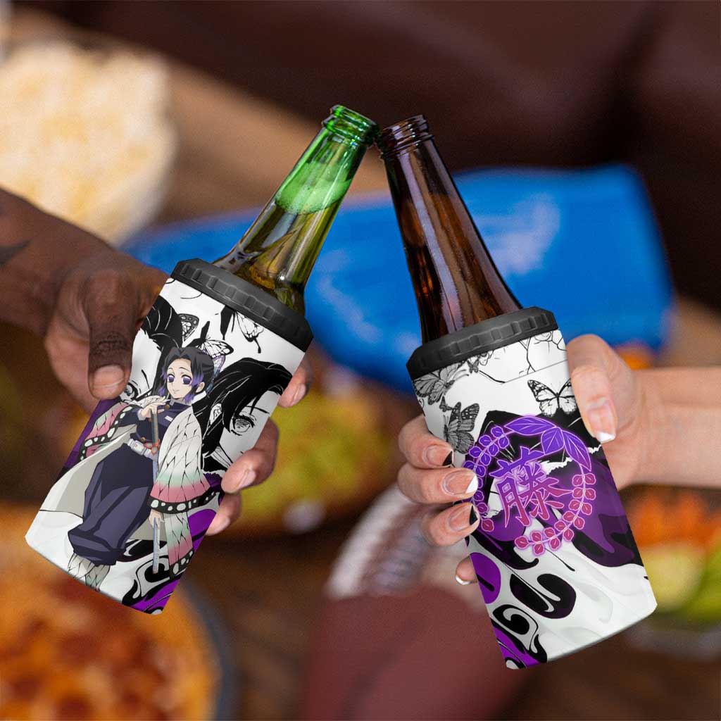 Shinobu Kocho Demon Slayer Butterfly Theme 4 in 1 Can Cooler Tumbler with Purple Accents and Manga Collage Design - The Mazicc