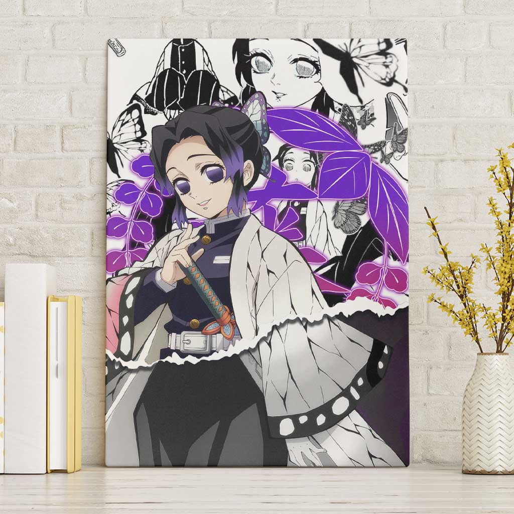 Shinobu Kocho Demon Slayer Butterfly Theme Canvas Wall Art with Purple Accents and Manga Collage Design - The Mazicc