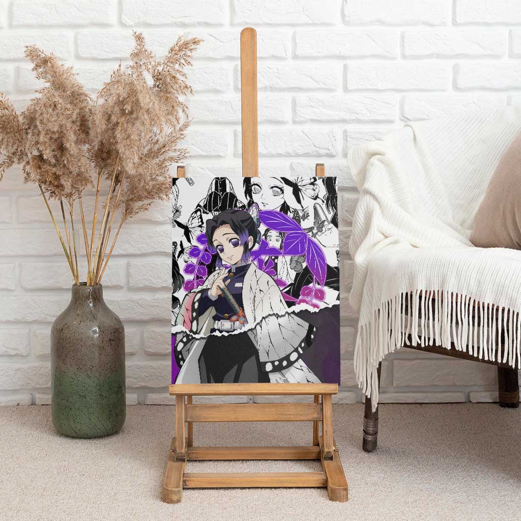 Shinobu Kocho Demon Slayer Butterfly Theme Canvas Wall Art with Purple Accents and Manga Collage Design - The Mazicc