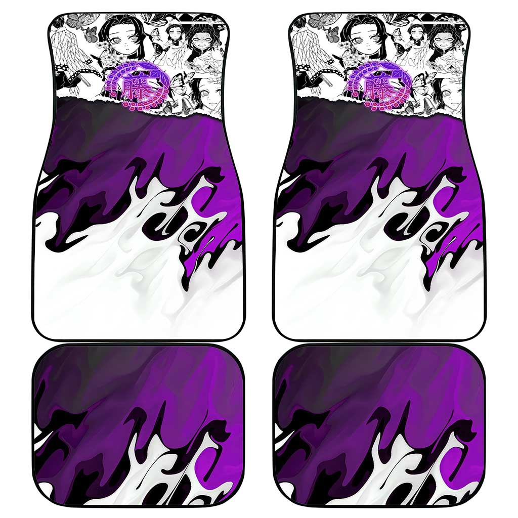 Shinobu Kocho Demon Slayer Butterfly Theme Car Mats with Purple Accents and Manga Collage Design - The Mazicc