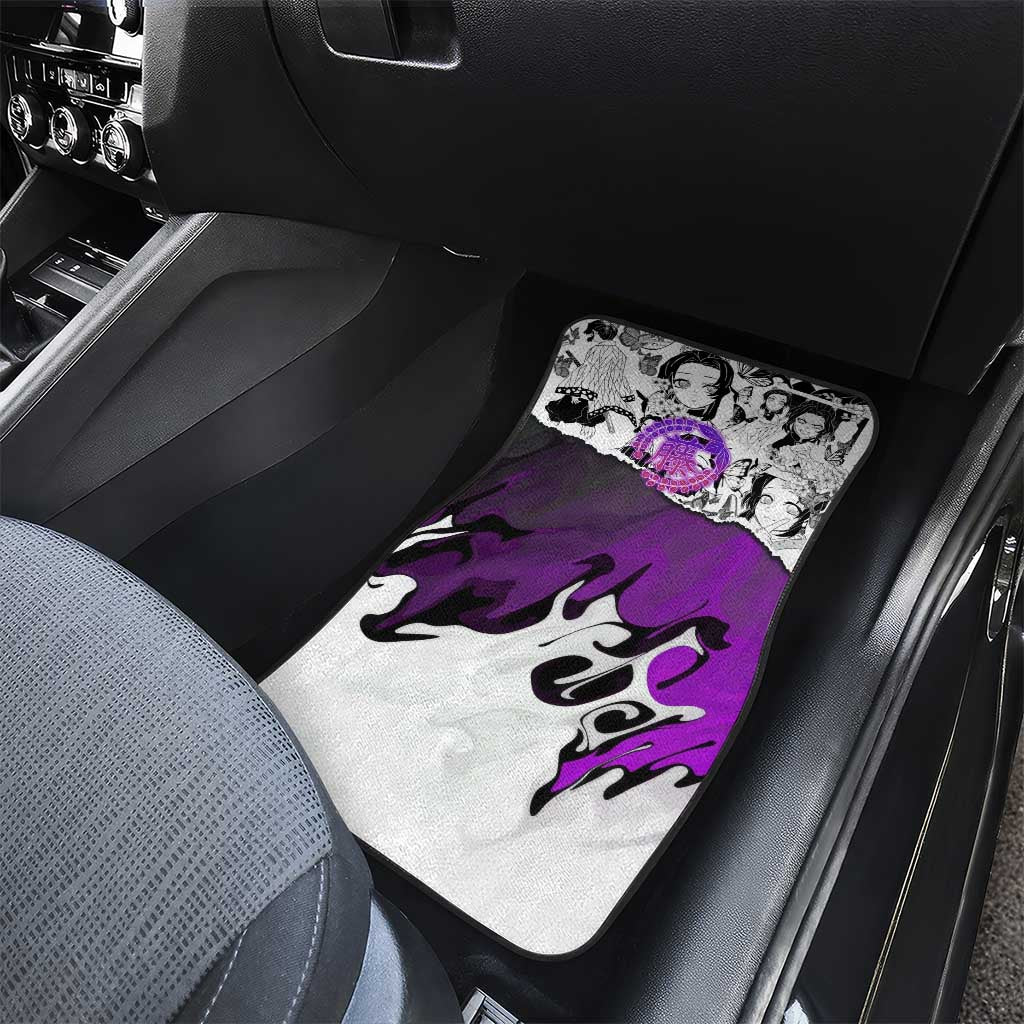 Shinobu Kocho Demon Slayer Butterfly Theme Car Mats with Purple Accents and Manga Collage Design - The Mazicc