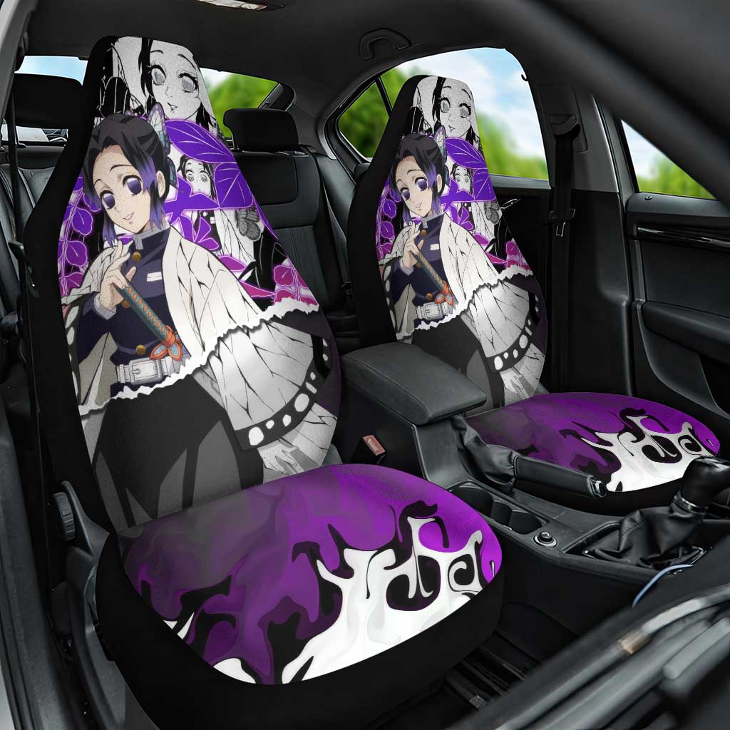 Shinobu Kocho Demon Slayer Butterfly Theme Car Seat Cover with Purple Accents and Manga Collage Design - The Mazicc