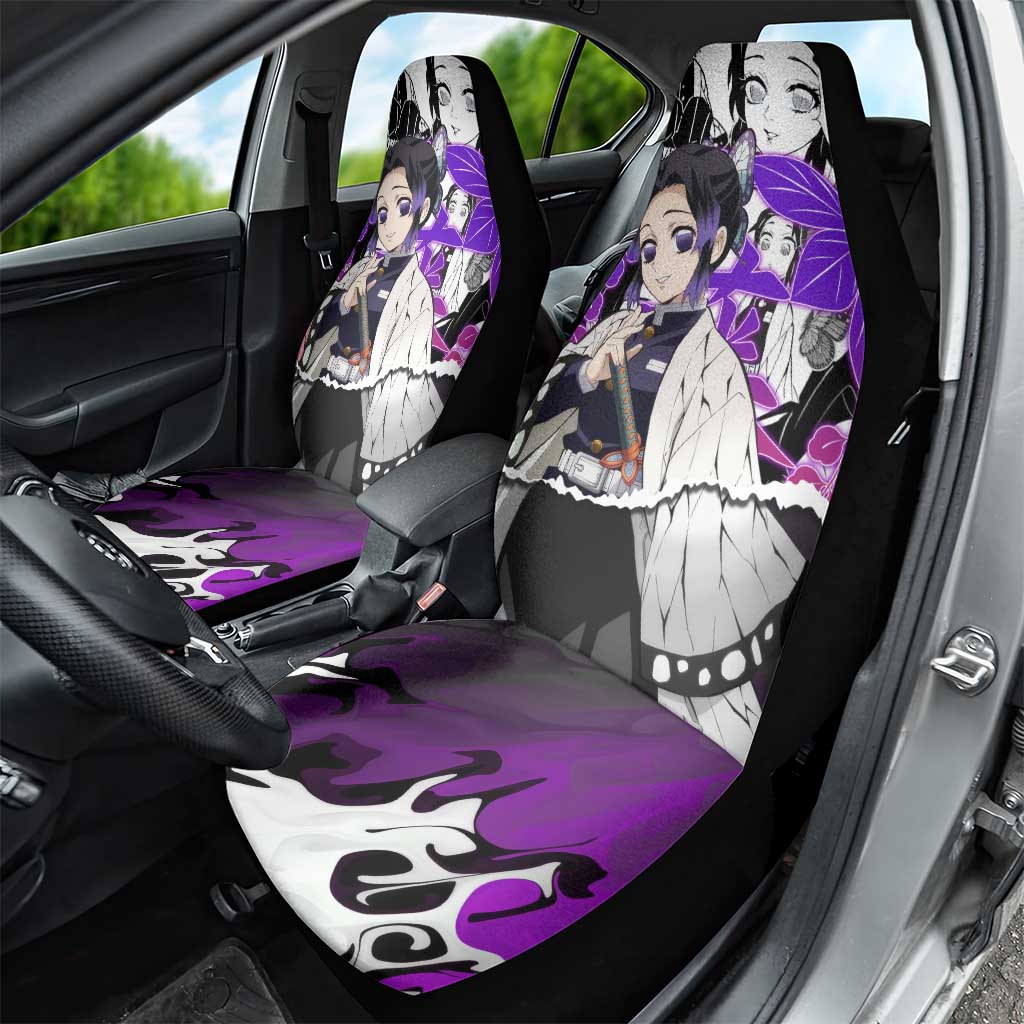 Shinobu Kocho Demon Slayer Butterfly Theme Car Seat Cover with Purple Accents and Manga Collage Design - The Mazicc