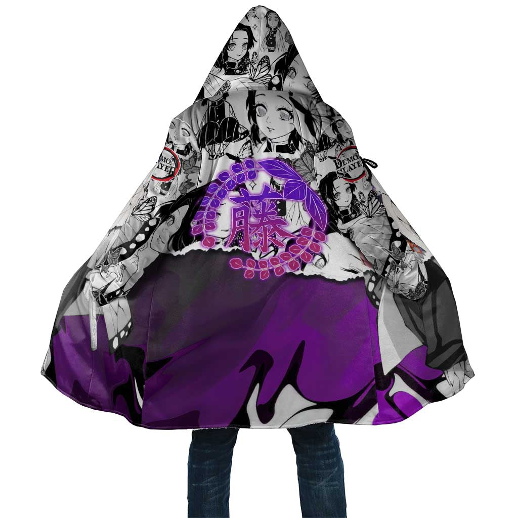 Shinobu Kocho Demon Slayer Butterfly Theme Cloak with Purple Accents and Manga Collage Design - The Mazicc