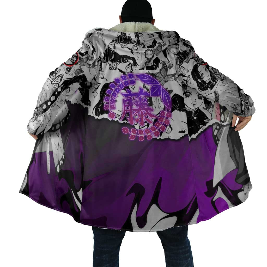 Shinobu Kocho Demon Slayer Butterfly Theme Cloak with Purple Accents and Manga Collage Design - The Mazicc