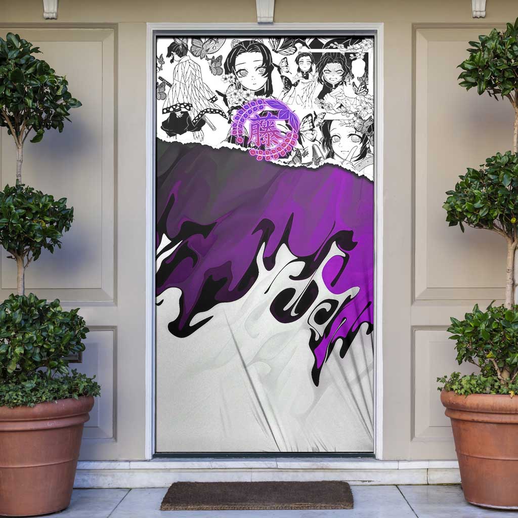 Shinobu Kocho Demon Slayer Butterfly Theme Door Cover with Purple Accents and Manga Collage Design - The Mazicc