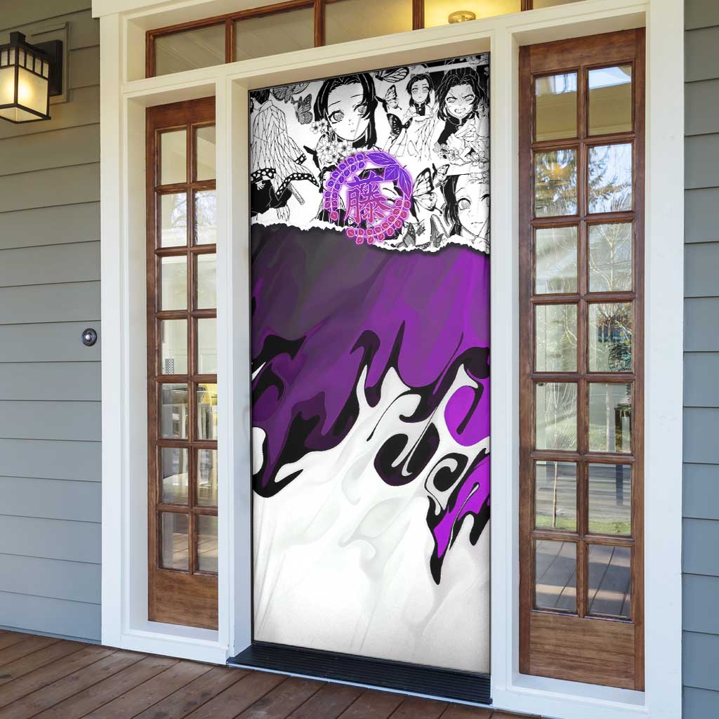 Shinobu Kocho Demon Slayer Butterfly Theme Door Cover with Purple Accents and Manga Collage Design - The Mazicc