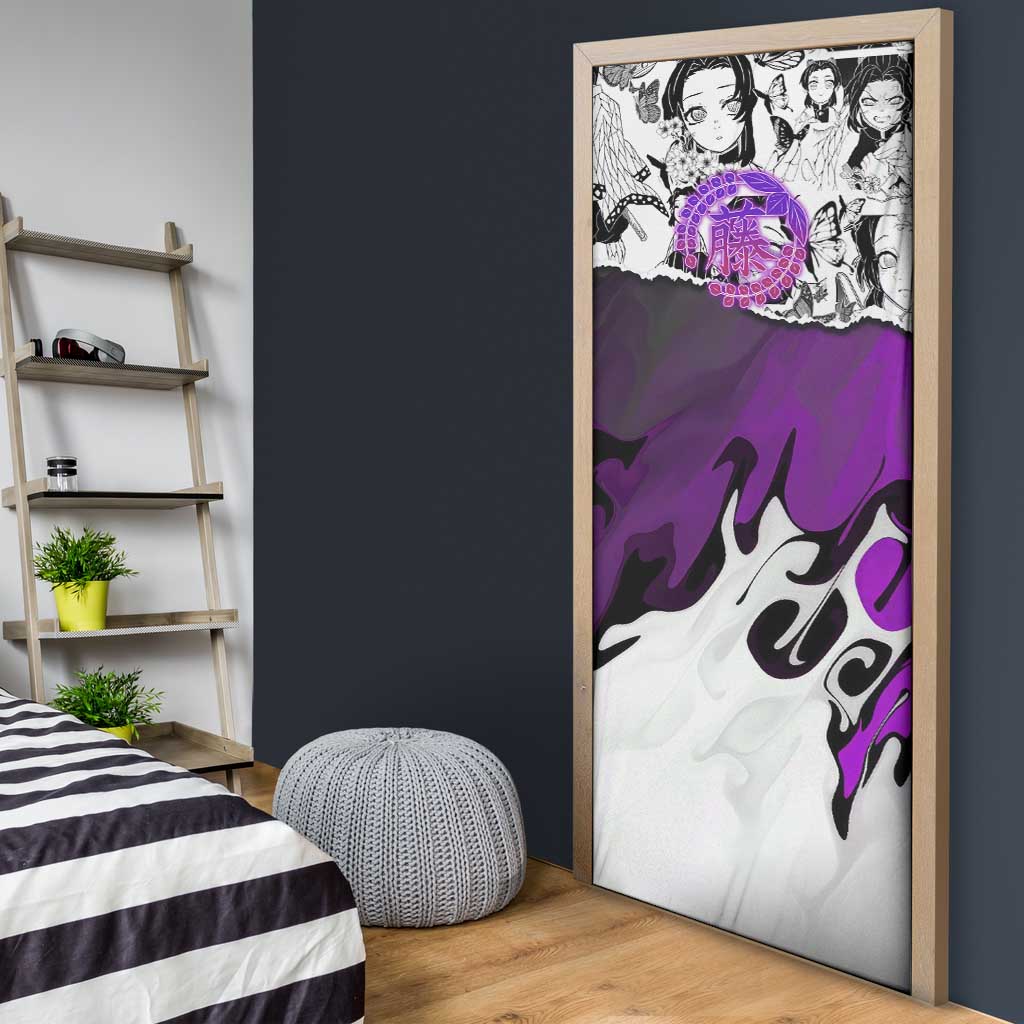 Shinobu Kocho Demon Slayer Butterfly Theme Door Cover with Purple Accents and Manga Collage Design - The Mazicc