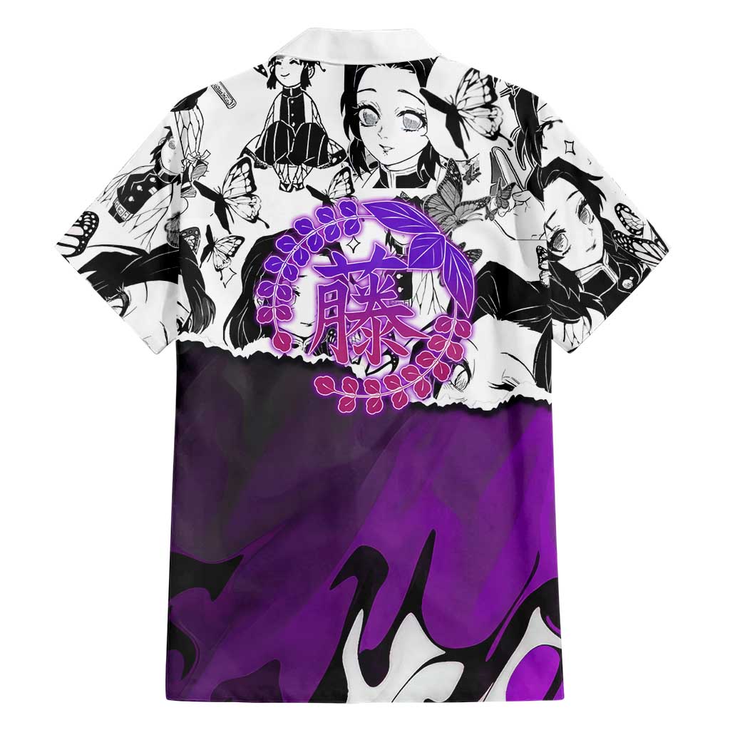 Shinobu Kocho Demon Slayer Butterfly Theme Family Matching Mermaid Dress and Hawaiian Shirt with Purple Accents and Manga Collage Design