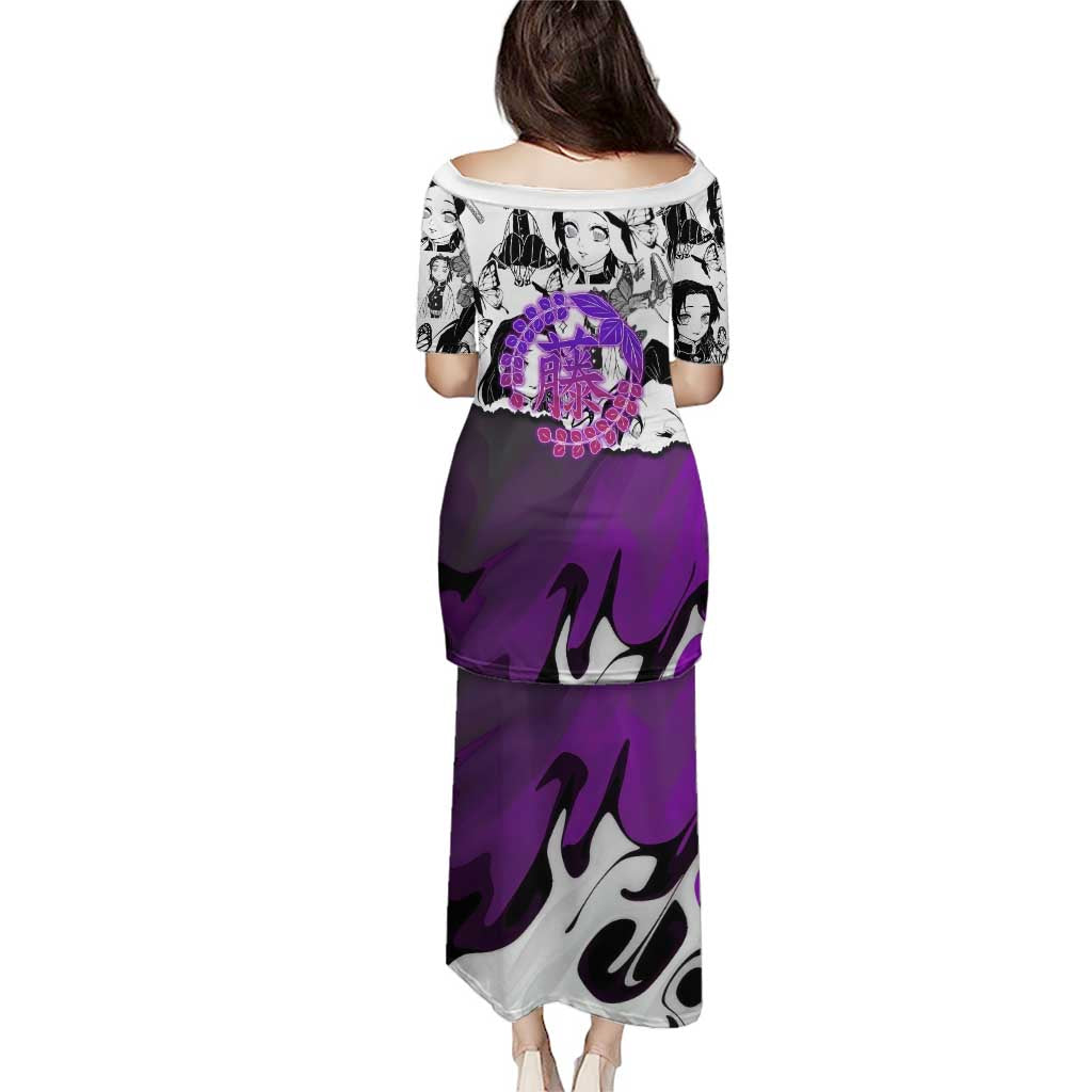 Shinobu Kocho Demon Slayer Butterfly Theme Family Matching Puletasi and Hawaiian Shirt with Purple Accents and Manga Collage Design