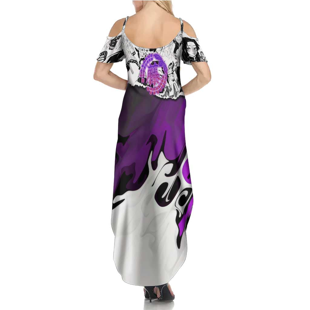 Shinobu Kocho Demon Slayer Butterfly Theme Family Matching Summer Maxi Dress and Hawaiian Shirt with Purple Accents and Manga Collage Design