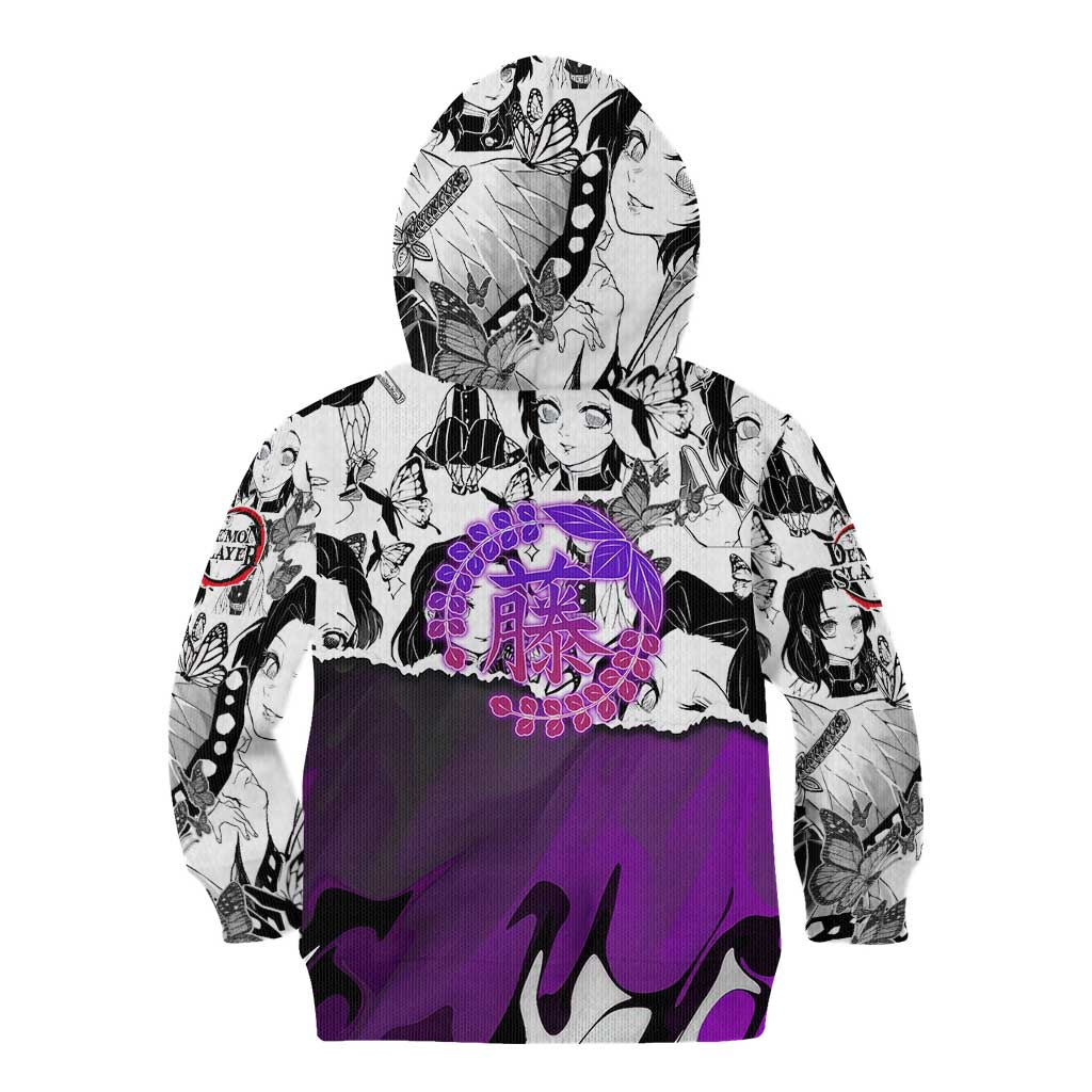 Shinobu Kocho Demon Slayer Butterfly Theme Kid Hoodie with Purple Accents and Manga Collage Design - The Mazicc