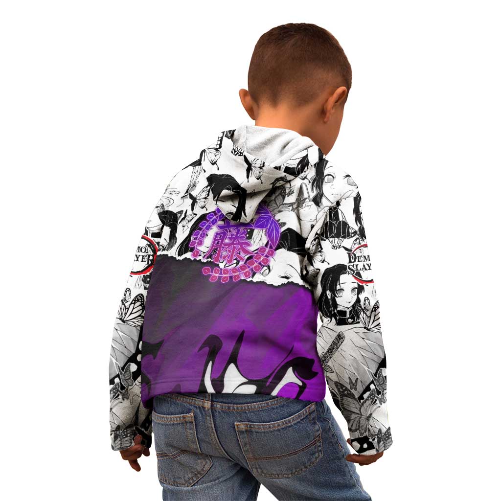Shinobu Kocho Demon Slayer Butterfly Theme Kid Hoodie with Purple Accents and Manga Collage Design - The Mazicc