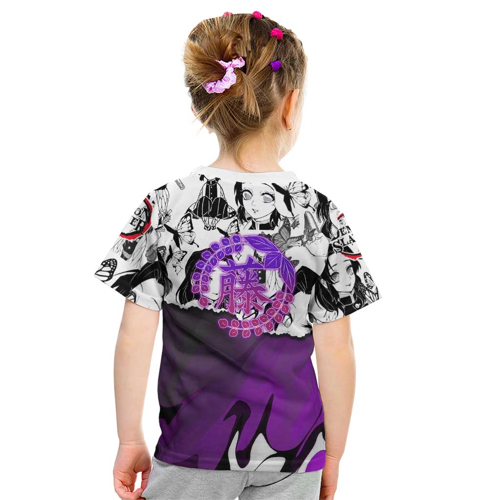 Shinobu Kocho Demon Slayer Butterfly Theme Kid T Shirt with Purple Accents and Manga Collage Design - The Mazicc