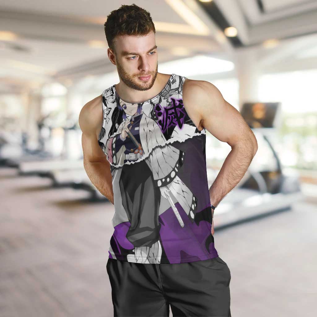 Shinobu Kocho Demon Slayer Butterfly Theme Men Tank Top with Purple Accents and Manga Collage Design - The Mazicc