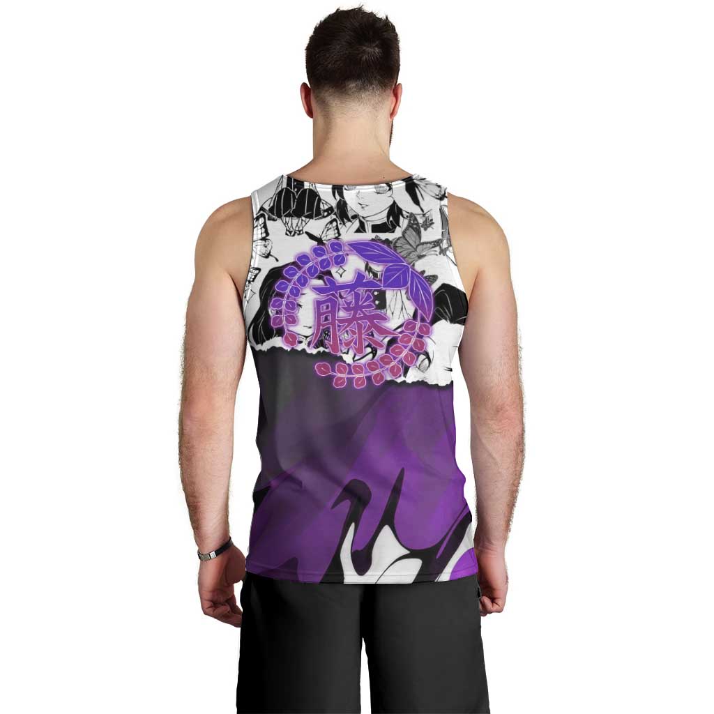 Shinobu Kocho Demon Slayer Butterfly Theme Men Tank Top with Purple Accents and Manga Collage Design - The Mazicc