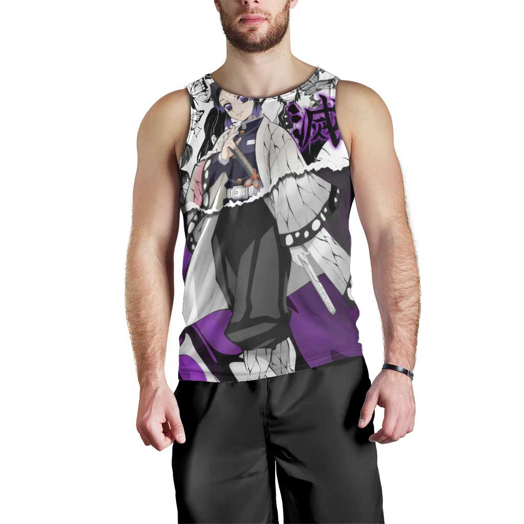 Shinobu Kocho Demon Slayer Butterfly Theme Men Tank Top with Purple Accents and Manga Collage Design - The Mazicc
