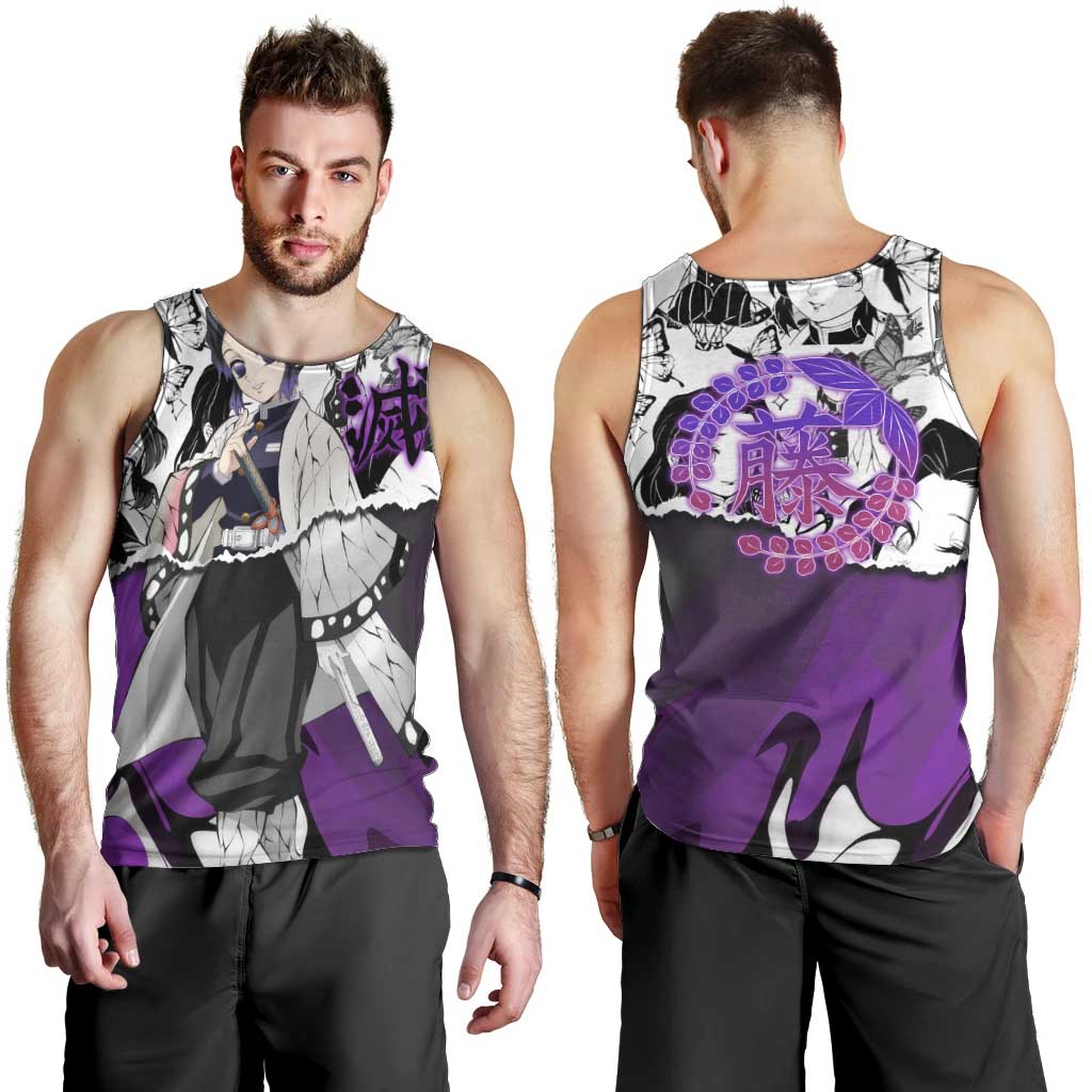 Shinobu Kocho Demon Slayer Butterfly Theme Men Tank Top with Purple Accents and Manga Collage Design - The Mazicc