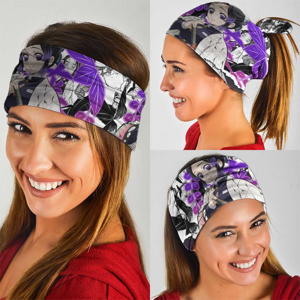 Shinobu Kocho Demon Slayer Butterfly Theme Neck Gaiter with Purple Accents and Manga Collage Design - The Mazicc