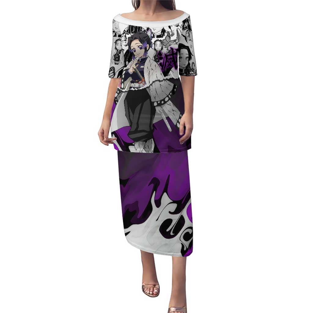 Shinobu Kocho Demon Slayer Butterfly Theme Puletasi with Purple Accents and Manga Collage Design - The Mazicc