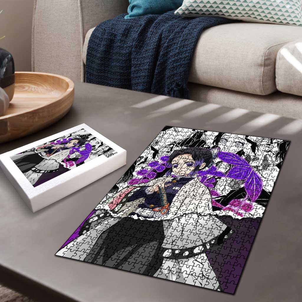 Shinobu Kocho Demon Slayer Butterfly Theme Puzzle with Purple Accents and Manga Collage Design - The Mazicc