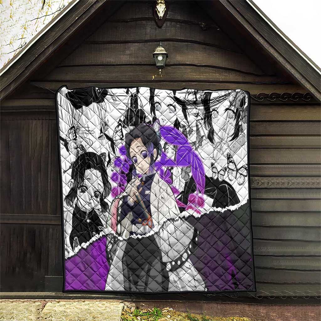 Shinobu Kocho Demon Slayer Butterfly Theme Quilt with Purple Accents and Manga Collage Design - The Mazicc