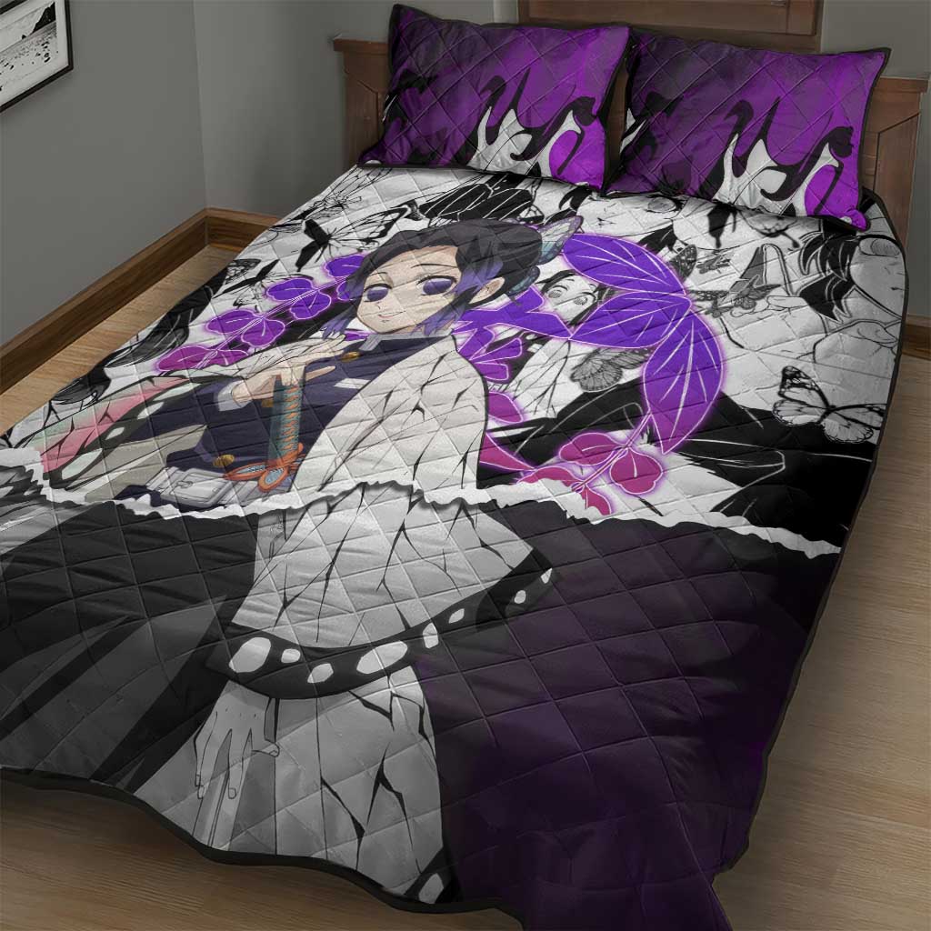 Shinobu Kocho Demon Slayer Butterfly Theme Quilt Bed Set with Purple Accents and Manga Collage Design - The Mazicc