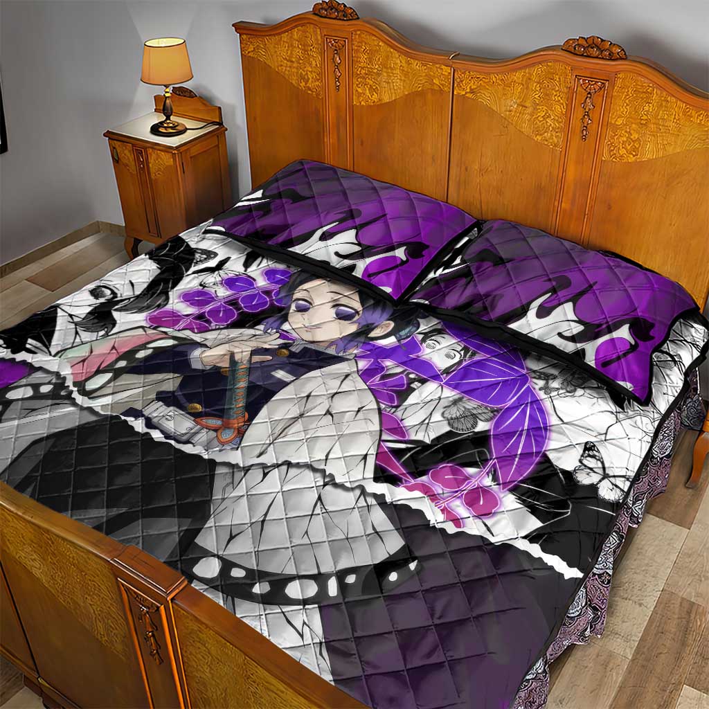 Shinobu Kocho Demon Slayer Butterfly Theme Quilt Bed Set with Purple Accents and Manga Collage Design - The Mazicc