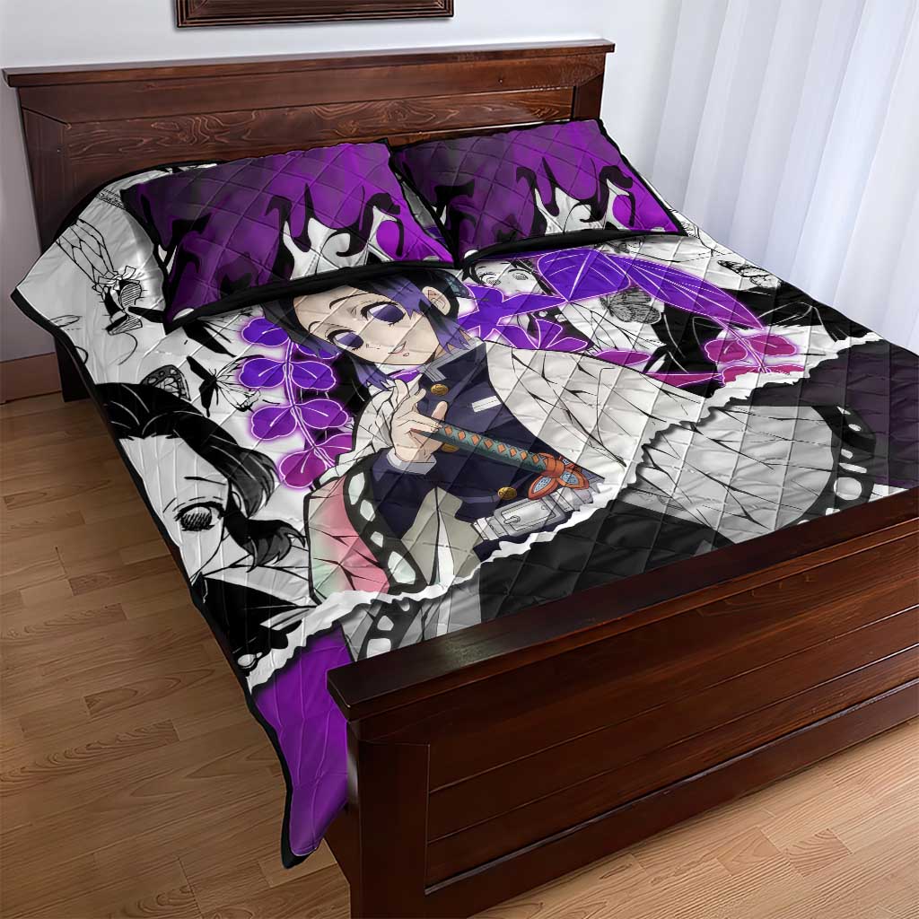 Shinobu Kocho Demon Slayer Butterfly Theme Quilt Bed Set with Purple Accents and Manga Collage Design - The Mazicc