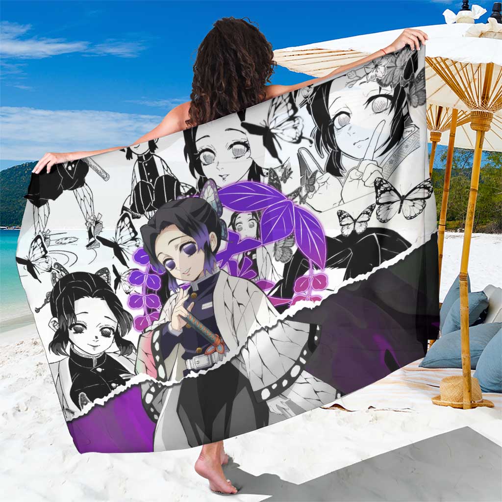 Shinobu Kocho Demon Slayer Butterfly Theme Sarong with Purple Accents and Manga Collage Design - The Mazicc