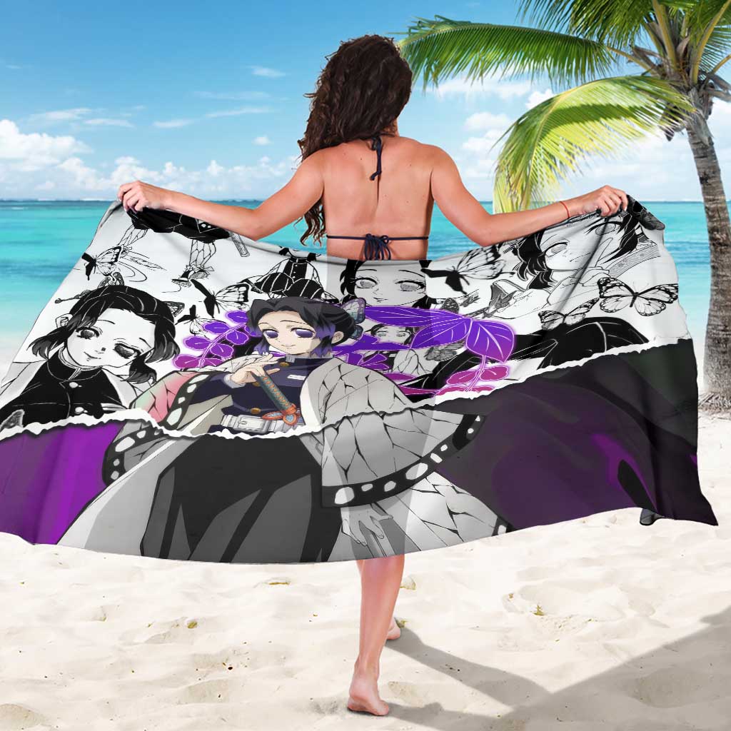 Shinobu Kocho Demon Slayer Butterfly Theme Sarong with Purple Accents and Manga Collage Design - The Mazicc