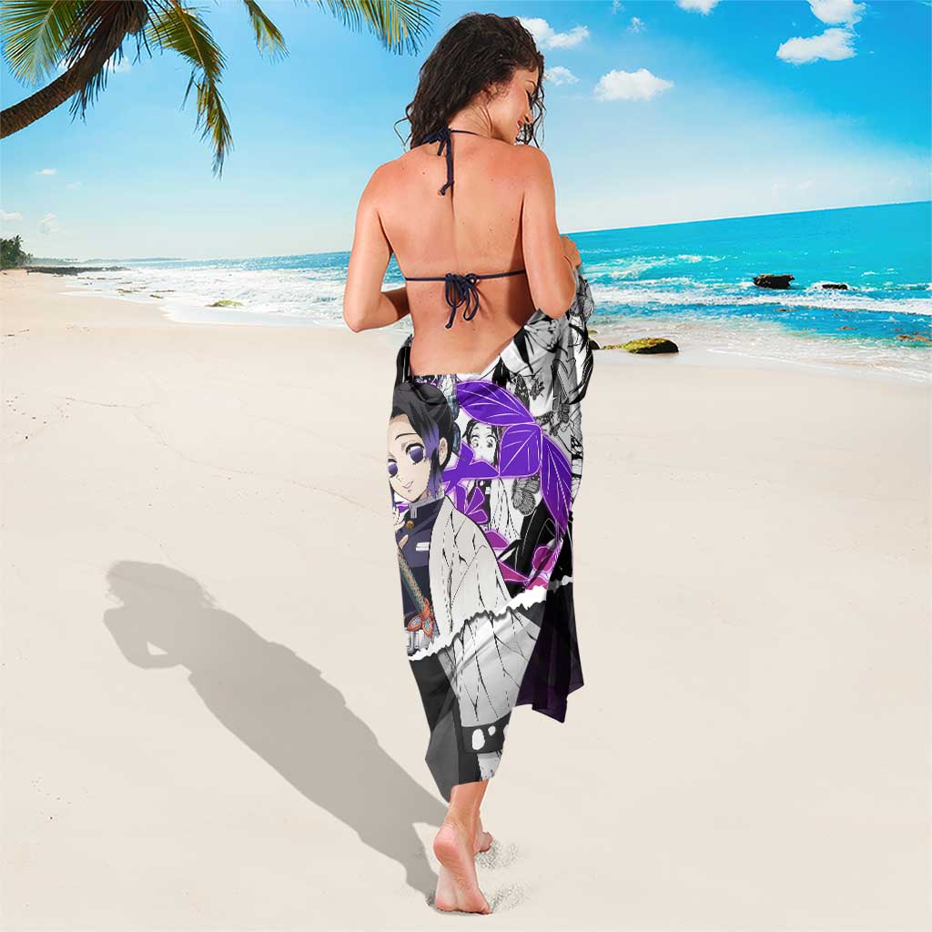 Shinobu Kocho Demon Slayer Butterfly Theme Sarong with Purple Accents and Manga Collage Design - The Mazicc