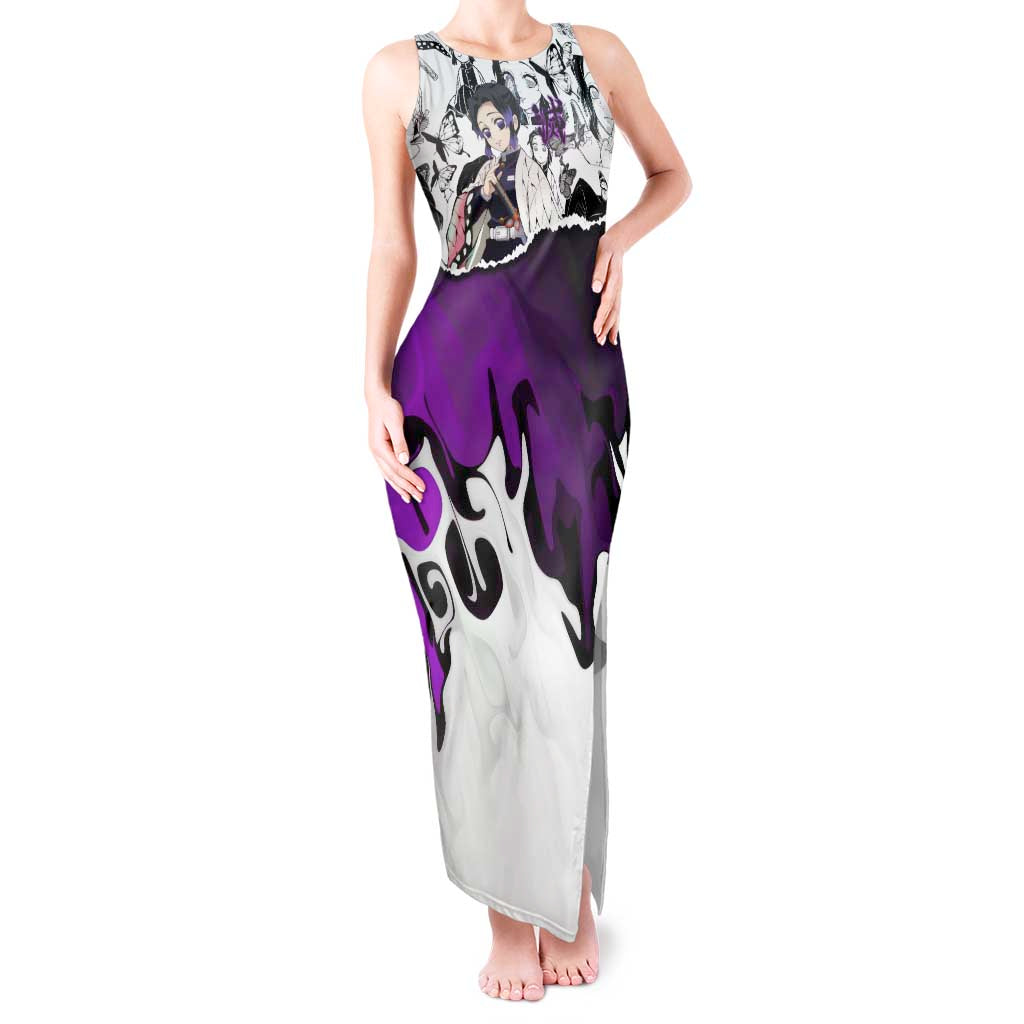 Shinobu Kocho Demon Slayer Butterfly Theme Tank Maxi Dress with Purple Accents and Manga Collage Design - The Mazicc
