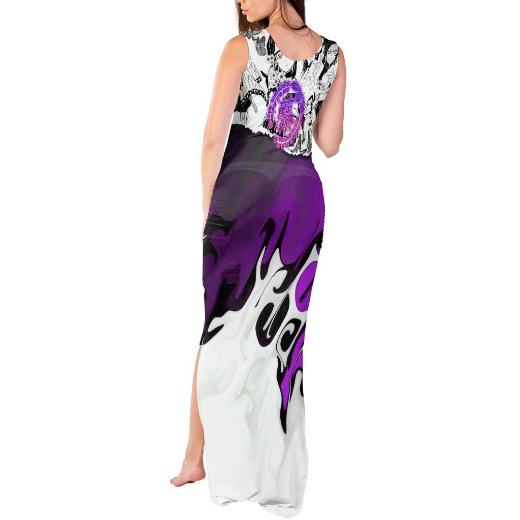 Shinobu Kocho Demon Slayer Butterfly Theme Tank Maxi Dress with Purple Accents and Manga Collage Design - The Mazicc