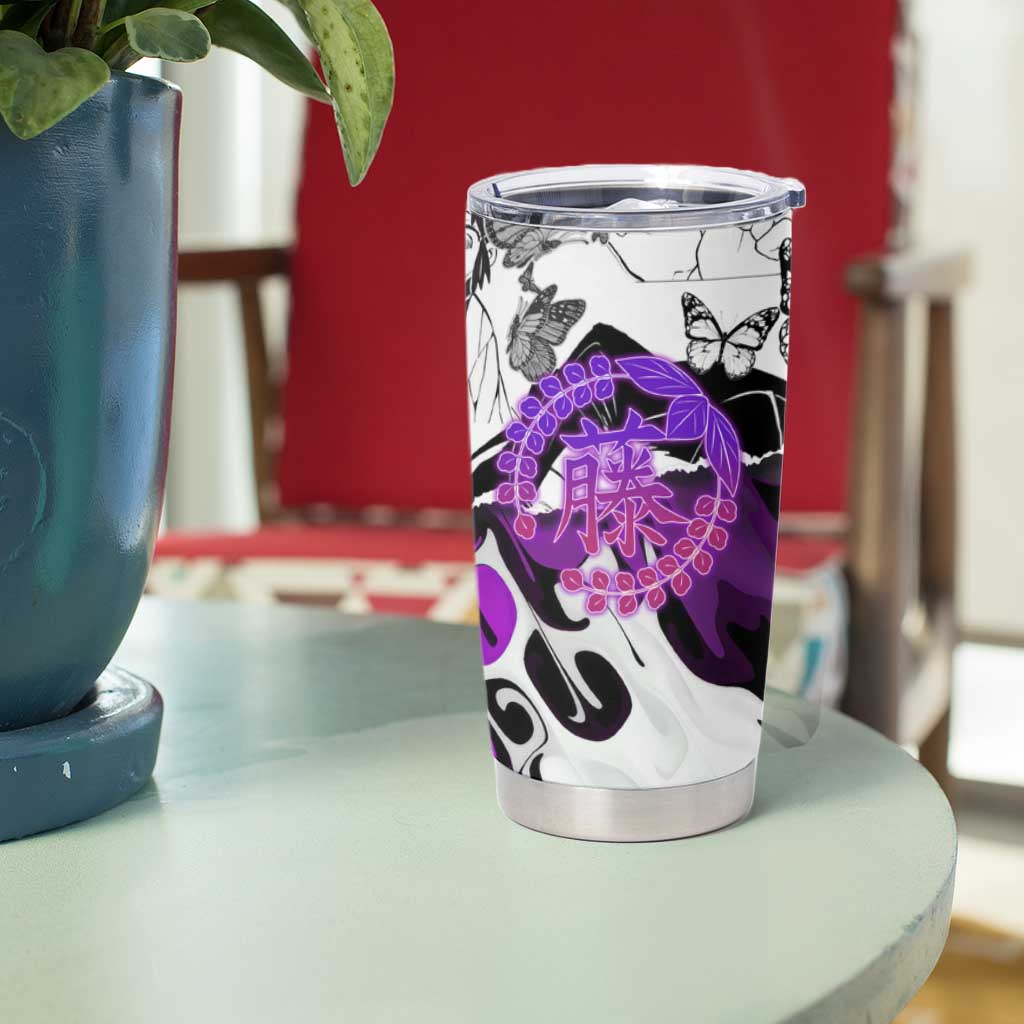 Shinobu Kocho Demon Slayer Butterfly Theme Tumbler Cup with Purple Accents and Manga Collage Design - The Mazicc