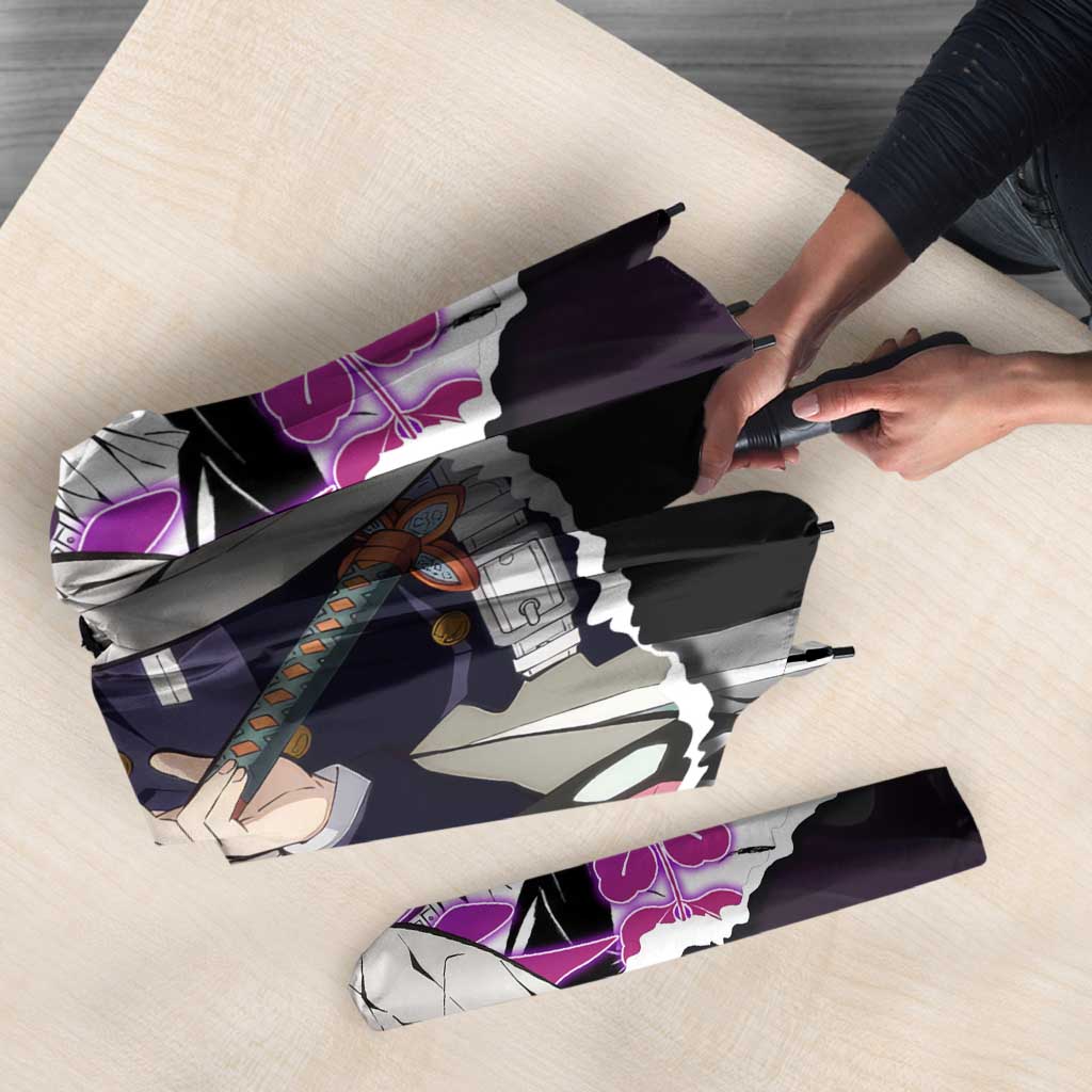 Shinobu Kocho Demon Slayer Butterfly Theme Umbrella with Purple Accents and Manga Collage Design - The Mazicc