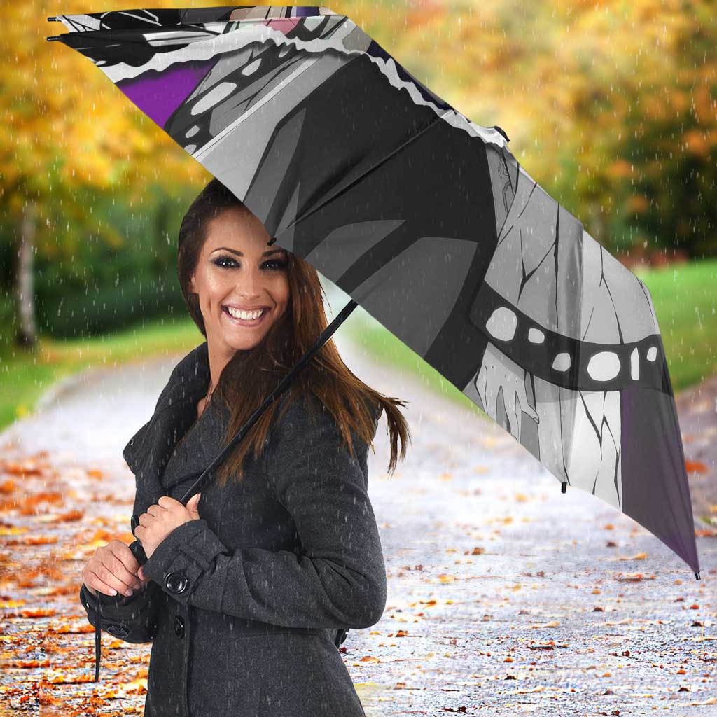 Shinobu Kocho Demon Slayer Butterfly Theme Umbrella with Purple Accents and Manga Collage Design - The Mazicc