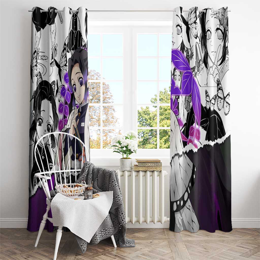Shinobu Kocho Demon Slayer Butterfly Theme Window Curtain with Purple Accents and Manga Collage Design - The Mazicc