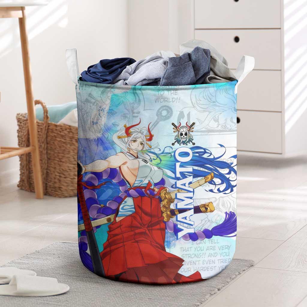 Yamato One Piece Blue Cloud Theme Laundry Basket with Manga Panels and Oni Horn Character Design - The Mazicc