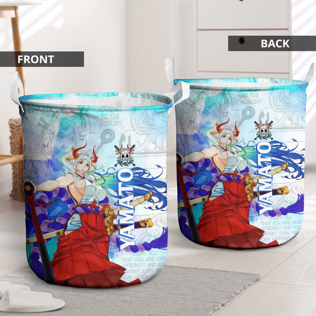 Yamato One Piece Blue Cloud Theme Laundry Basket with Manga Panels and Oni Horn Character Design - The Mazicc