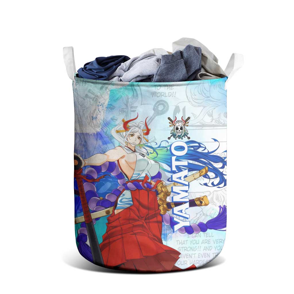 Yamato One Piece Blue Cloud Theme Laundry Basket with Manga Panels and Oni Horn Character Design - The Mazicc