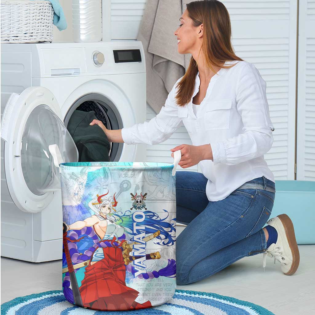 Yamato One Piece Blue Cloud Theme Laundry Basket with Manga Panels and Oni Horn Character Design - The Mazicc