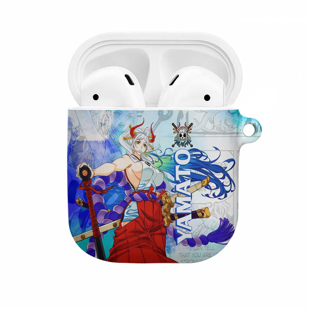 Yamato One Piece Blue Cloud Theme AirPods Case with Manga Panels and Oni Horn Character Design - The Mazicc
