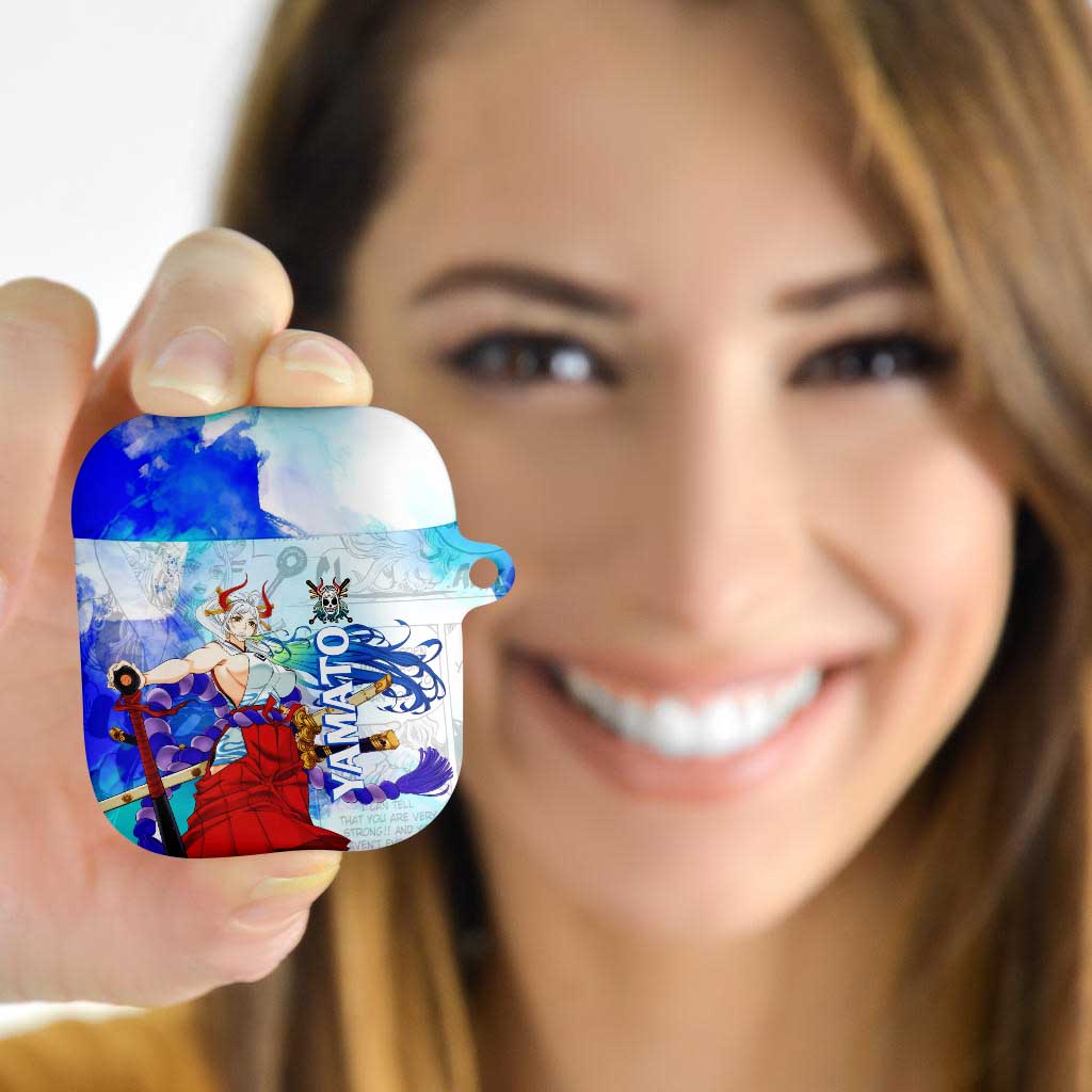 Yamato One Piece Blue Cloud Theme AirPods Case with Manga Panels and Oni Horn Character Design - The Mazicc