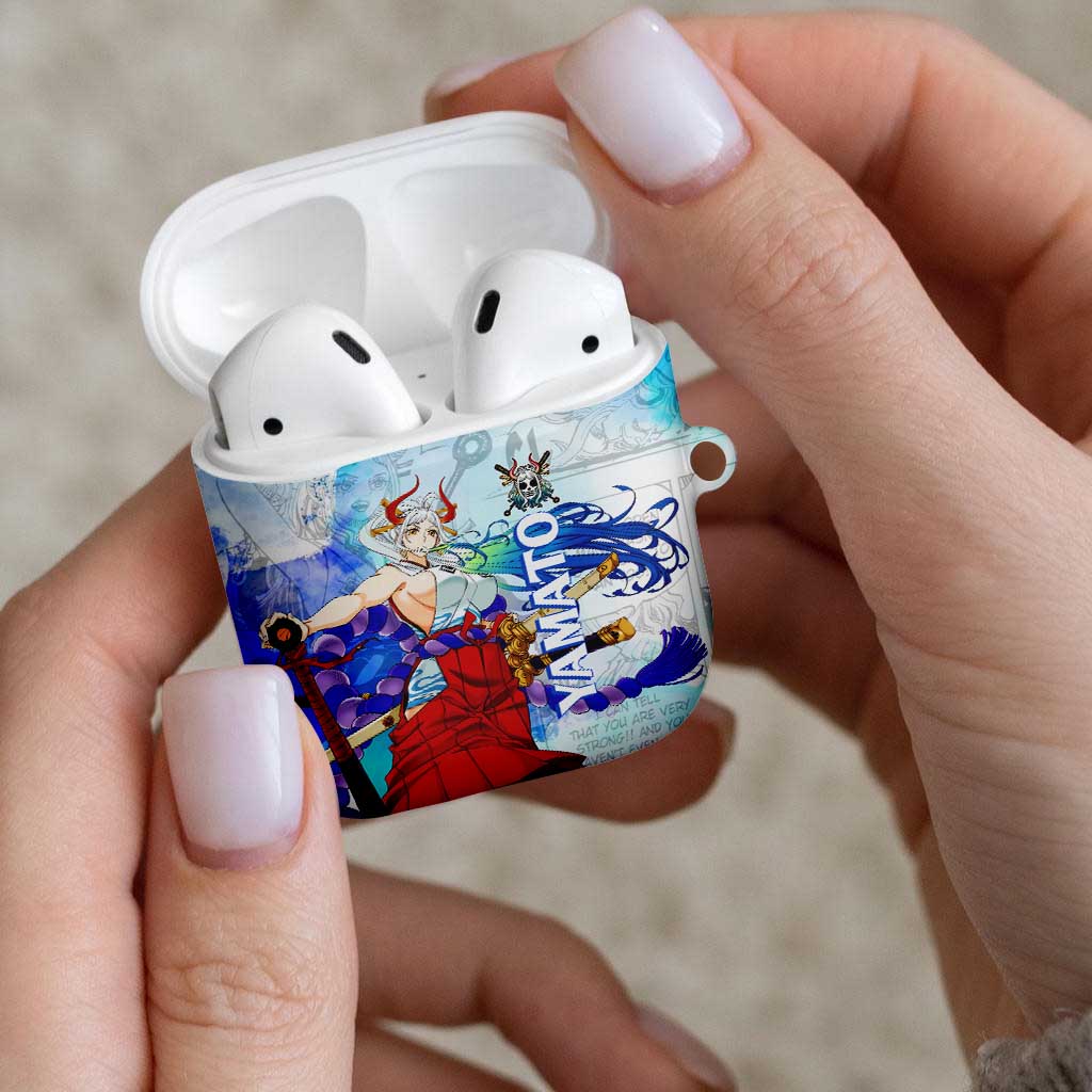 Yamato One Piece Blue Cloud Theme AirPods Case with Manga Panels and Oni Horn Character Design - The Mazicc
