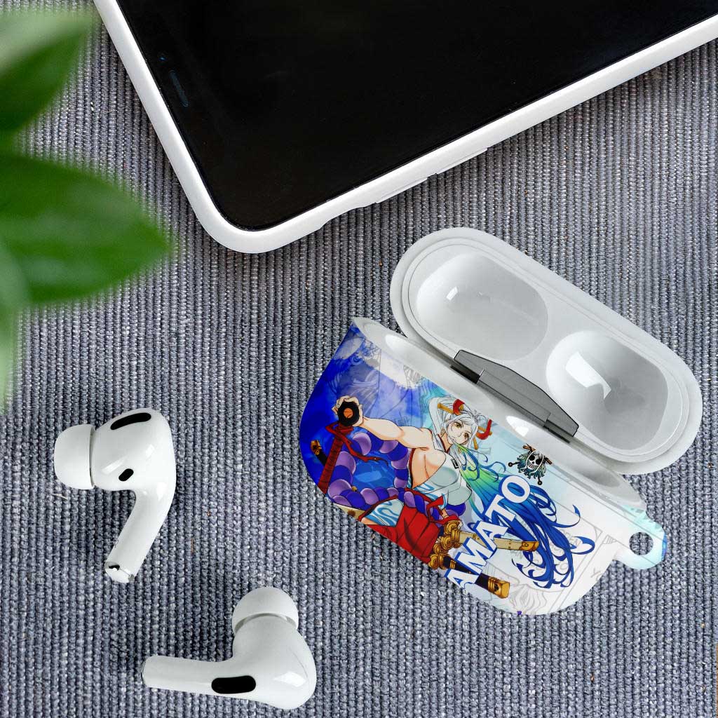 Yamato One Piece Blue Cloud Theme AirPods Case with Manga Panels and Oni Horn Character Design - The Mazicc