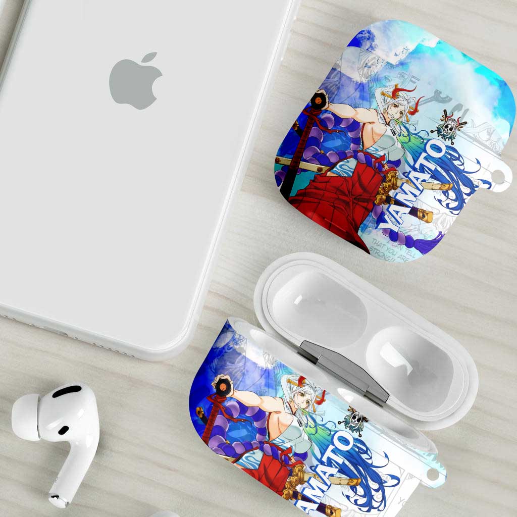 Yamato One Piece Blue Cloud Theme AirPods Case with Manga Panels and Oni Horn Character Design - The Mazicc