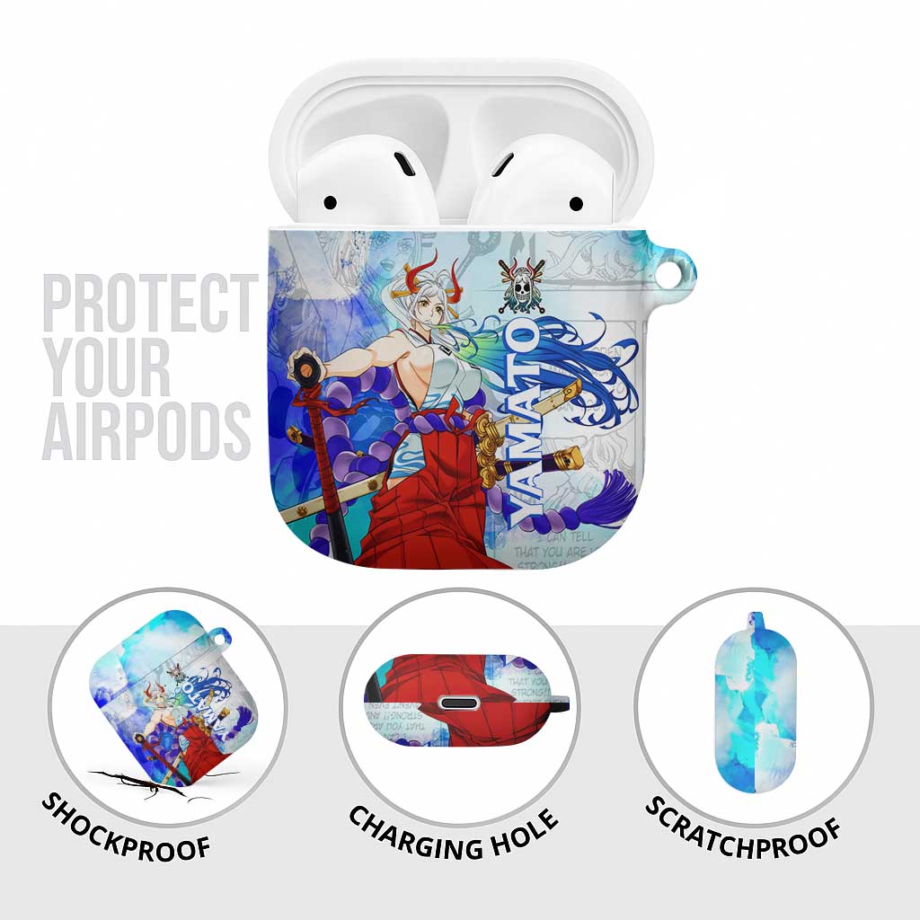 Yamato One Piece Blue Cloud Theme AirPods Case with Manga Panels and Oni Horn Character Design - The Mazicc