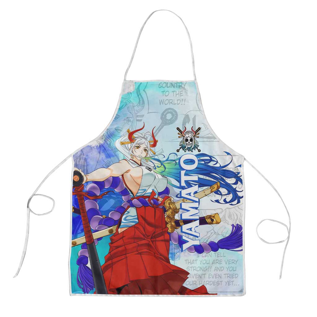 Yamato One Piece Blue Cloud Theme Apron with Manga Panels and Oni Horn Character Design - The Mazicc